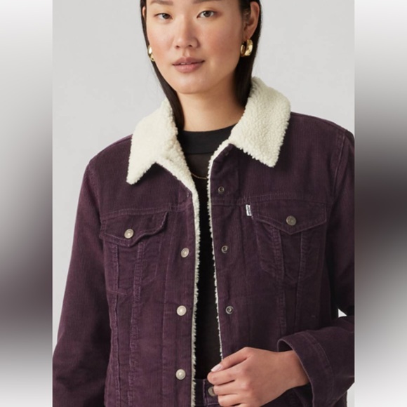 Levi jacket brown trucker style faux fur collar - Picture 1 of 4